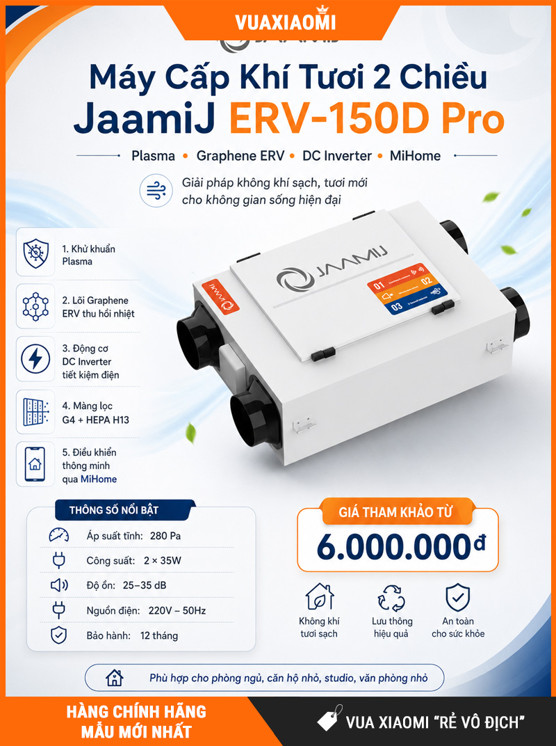 Máy Cấp Khí Tươi 2 Chiều JaamiJ ERV-150D Pro