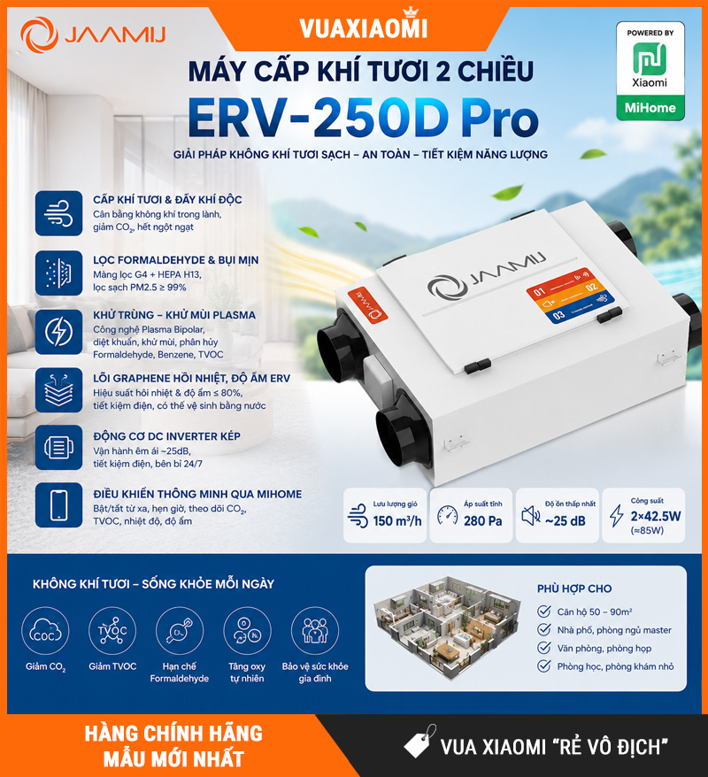 Máy Cấp Khí Tươi 2 Chiều JaamiJ ERV-250D Pro