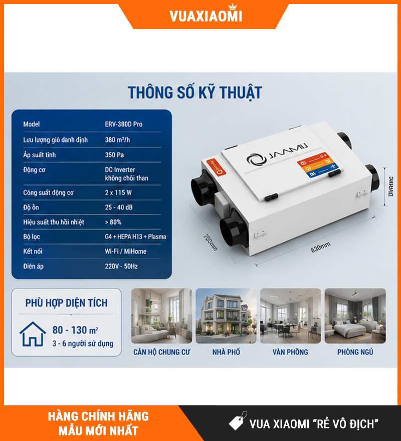Máy Cấp Khí Tươi 2 Chiều JaamiJ ERV-380D Pro