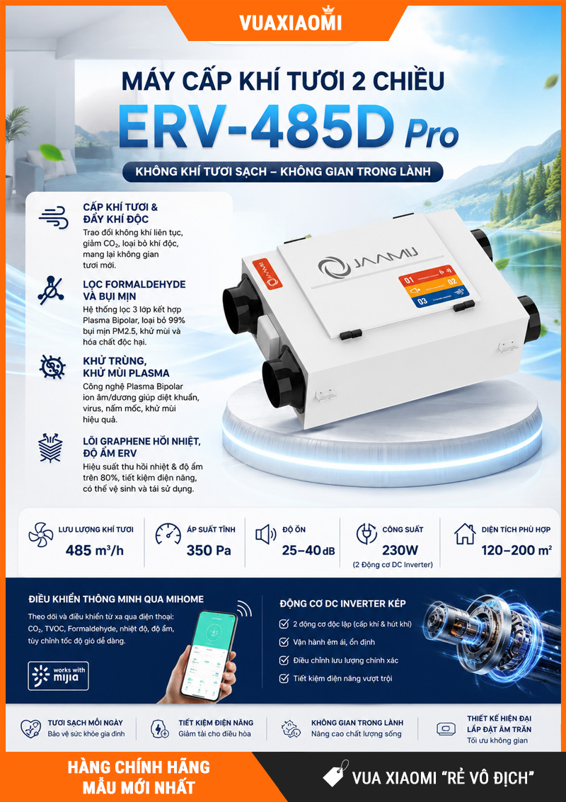 Máy Cấp Khí Tươi 2 Chiều JaamiJ ERV-485D Pro